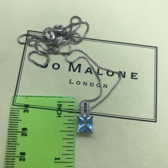 π Sterling Silver 925 Blue Topaz CZ Necklace - Picture 2 of 5